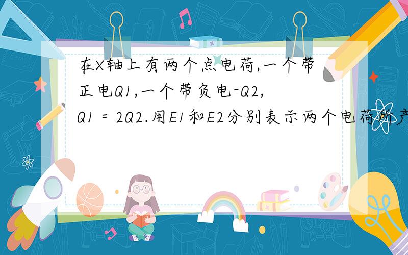 在X轴上有两个点电荷,一个带正电Q1,一个带负电-Q2,Q1＝2Q2.用E1和E2分别表示两个电荷所产生的场强大小,则在X轴上A.E1＝E2之点只有一处,该处和场强为0B.E1＝E2之点共有两处,一处合场强为0,另一