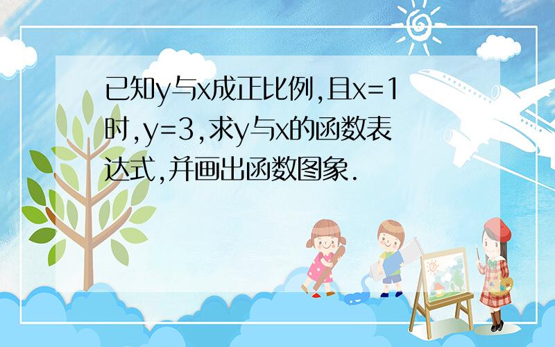 已知y与x成正比例,且x=1时,y=3,求y与x的函数表达式,并画出函数图象.