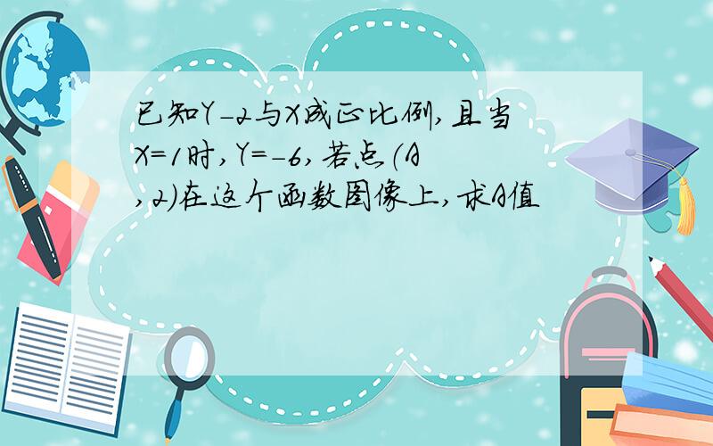 已知Y-2与X成正比例,且当X=1时,Y=-6,若点（A,2)在这个函数图像上,求A值