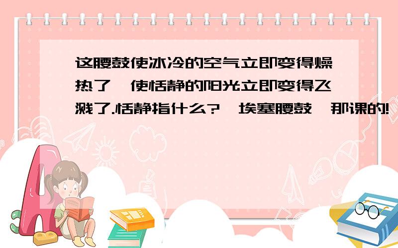 这腰鼓使冰冷的空气立即变得燥热了,使恬静的阳光立即变得飞溅了.恬静指什么?《埃塞腰鼓》那课的!