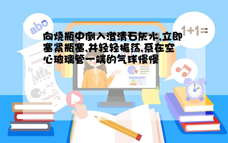 向烧瓶中倒入澄清石灰水,立即塞紧瓶塞,并轻轻振荡,系在空心玻璃管一端的气球慢慢