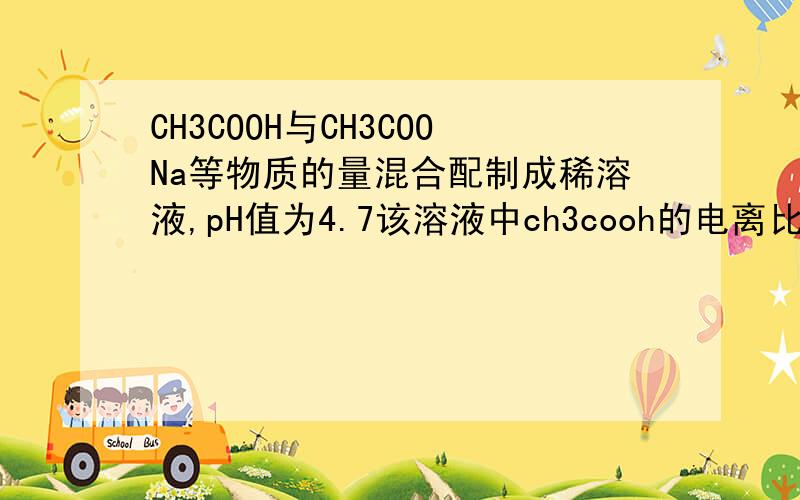 CH3COOH与CH3COONa等物质的量混合配制成稀溶液,pH值为4.7该溶液中ch3cooh的电离比同浓度ch3cooh溶液中ch3cooh的电离程度小 对还是错?详细解释