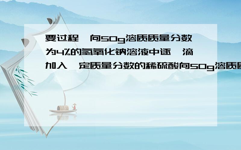 要过程】向50g溶质质量分数为4%的氢氧化钠溶液中逐一滴加入一定质量分数的稀硫酸向50g溶质质量分数为4%的氢氧化钠溶液中逐一滴加入一定质量分数的稀硫酸,所滴加的稀硫酸与溶液pH变化的