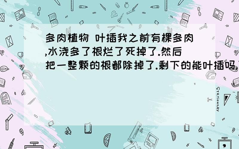 多肉植物 叶插我之前有棵多肉,水浇多了根烂了死掉了.然后把一整颗的根都除掉了.剩下的能叶插吗,可以一整颗放着吗,还是一定要把叶子一片片掰下来才能种呢?如图~