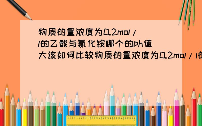 物质的量浓度为0.2mol/l的乙酸与氯化铵哪个的ph值大该如何比较物质的量浓度为0.2mol/l的乙酸与氯化铵哪个的ph值大该如何比较 如果要进行计算，该怎么算