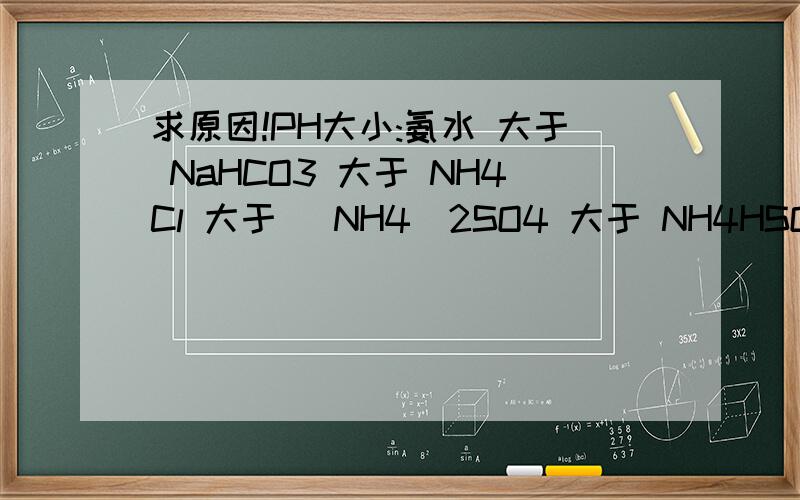求原因!PH大小:氨水 大于 NaHCO3 大于 NH4Cl 大于 (NH4)2SO4 大于 NH4HSO4