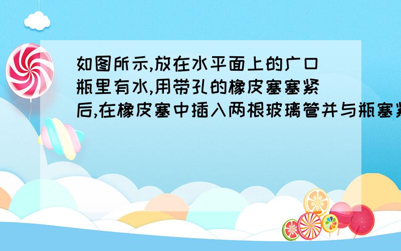 如图所示,放在水平面上的广口瓶里有水,用带孔的橡皮塞塞紧后,在橡皮塞中插入两根玻璃管并与瓶塞紧密接触.现要求水从右管流出,可以采用哪几种方法?