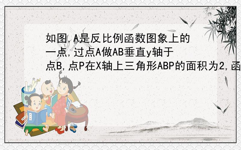 如图,A是反比例函数图象上的一点,过点A做AB垂直y轴于点B,点P在X轴上三角形ABP的面积为2,函数表达式?