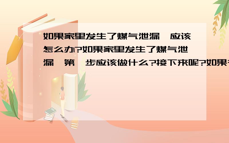 如果家里发生了煤气泄漏,应该怎么办?如果家里发生了煤气泄漏,第一步应该做什么?接下来呢?如果有人中毒又应该怎么办呢?“aalto01”我是说如果发生了该怎么办?