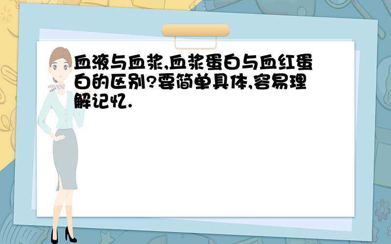 血液与血浆,血浆蛋白与血红蛋白的区别?要简单具体,容易理解记忆.