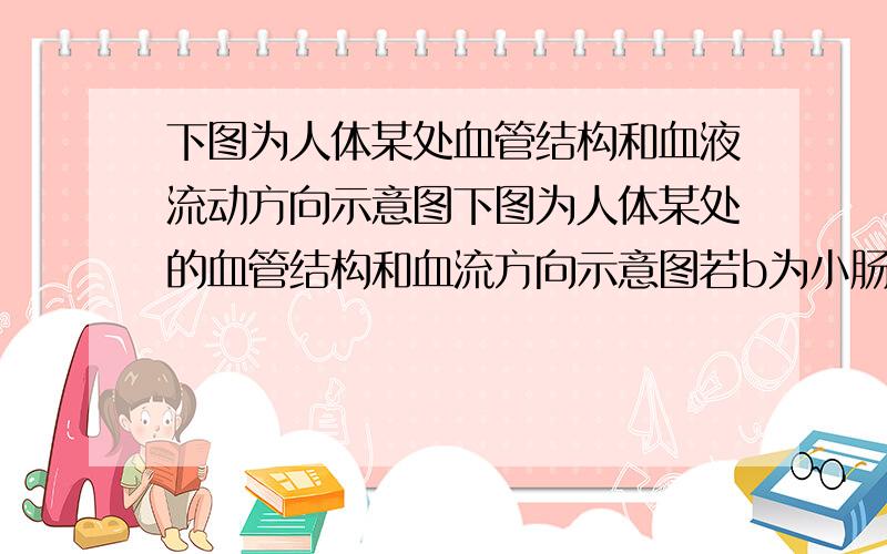 下图为人体某处血管结构和血液流动方向示意图下图为人体某处的血管结构和血流方向示意图若b为小肠绒毛内毛细血管网,则c内营养物质明显比a（增加/减少）若b为肾小球,则c中的水、无机