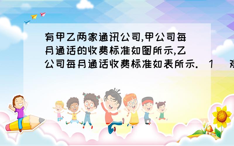 有甲乙两家通讯公司,甲公司每月通话的收费标准如图所示,乙公司每月通话收费标准如表所示.（1） 观察图有甲乙两家通讯公司,甲公司每月通话的收费标准如图所示，乙公司每月通话收费标