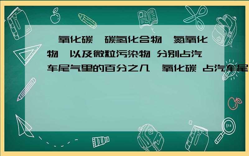 一氧化碳、碳氢化合物、氮氧化物、以及微粒污染物 分别占汽车尾气里的百分之几一氧化碳 占汽车尾气里的百分之几 碳氢化合物占汽车尾气里的百分之几 氮氧化物占汽车尾气里的百分之几