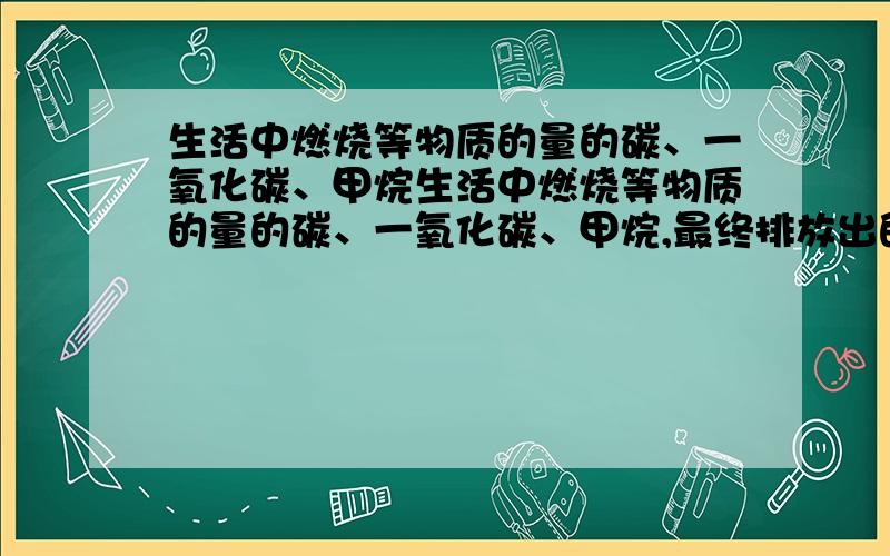 生活中燃烧等物质的量的碳、一氧化碳、甲烷生活中燃烧等物质的量的碳、一氧化碳、甲烷,最终排放出的二氧化碳的物质的量A一样多 B碳多 C一氧化碳多 D甲烷多