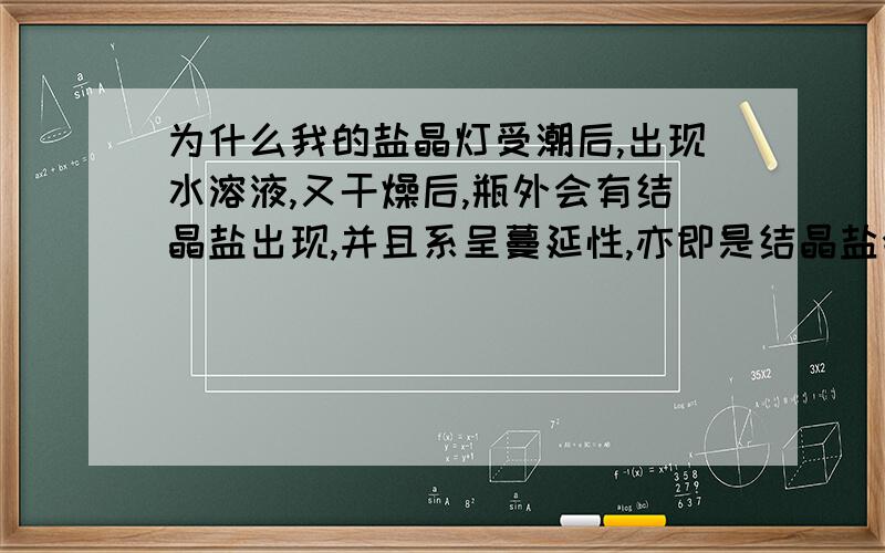 为什么我的盐晶灯受潮后,出现水溶液,又干燥后,瓶外会有结晶盐出现,并且系呈蔓延性,亦即是结晶盐会从瓶内蔓延到瓶外都有