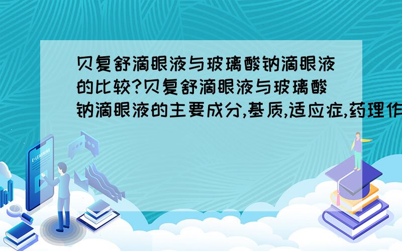 贝复舒滴眼液与玻璃酸钠滴眼液的比较?贝复舒滴眼液与玻璃酸钠滴眼液的主要成分,基质,适应症,药理作用,用法用量,不良反应,价格,疗效方面怎么样呢?两者的优缺点分别是什么呢?希望懂眼科