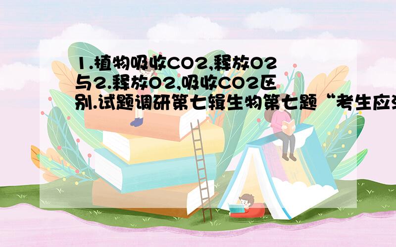 1.植物吸收CO2,释放O2与2.释放O2,吸收CO2区别.试题调研第七辑生物第七题“考生应注意的问题”1.只能说明发生了光合作用,不一定积累了有机物 2.一定积累了有机物