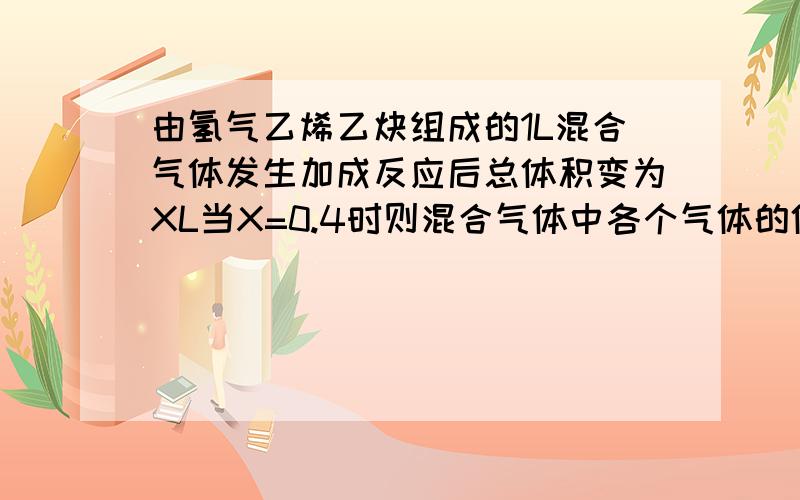 由氢气乙烯乙炔组成的1L混合气体发生加成反应后总体积变为XL当X=0.4时则混合气体中各个气体的体积比是