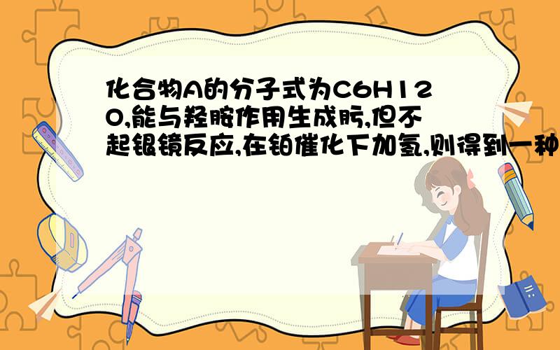 化合物A的分子式为C6H12O,能与羟胺作用生成肟,但不起银镜反应,在铂催化下加氢,则得到一种醇B,此醇经过酸化脱水、臭氧化还原水解后,得到两种液体C和D,其中C能起银镜反应,但不起碘仿反应.D