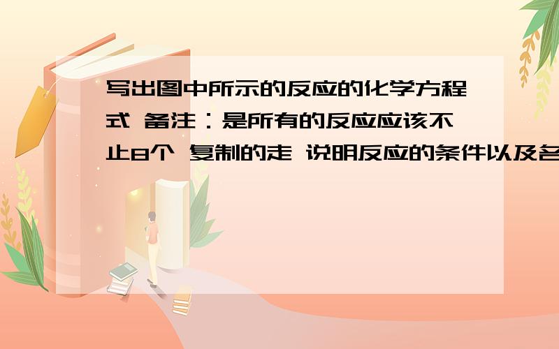 写出图中所示的反应的化学方程式 备注：是所有的反应应该不止8个 复制的走 说明反应的条件以及名称