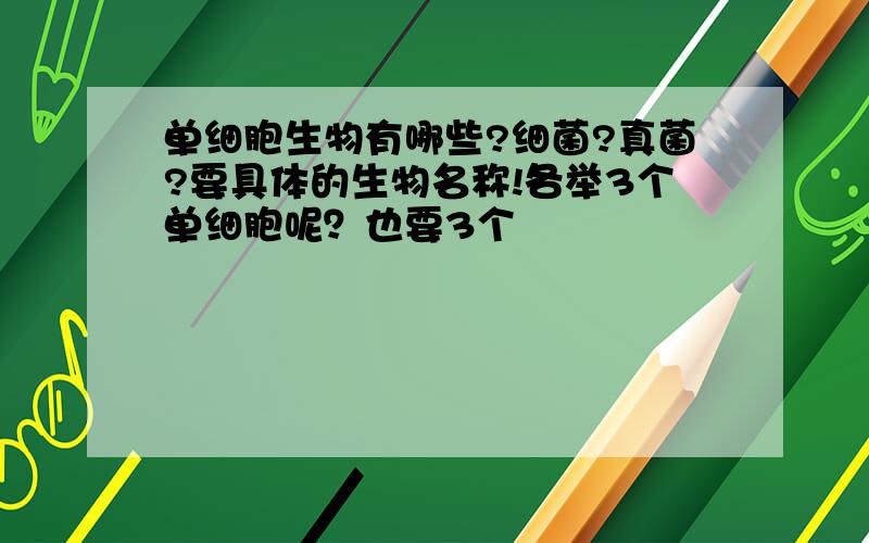 单细胞生物有哪些?细菌?真菌?要具体的生物名称!各举3个单细胞呢？也要3个