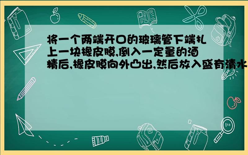 将一个两端开口的玻璃管下端扎上一块橡皮膜,倒入一定量的酒精后,橡皮膜向外凸出,然后放入盛有清水的烧杯中,玻璃管下端距水面高为h1.此时酒精柱高度为h2,橡皮膜恰好变平,若水和酒精对