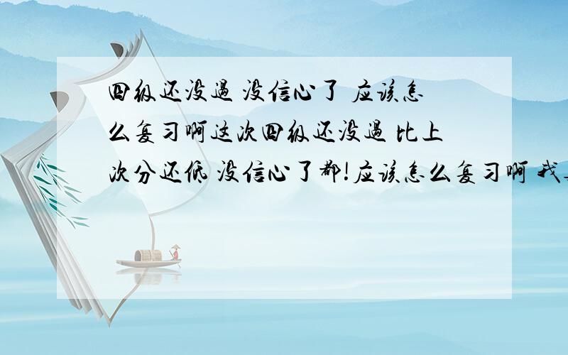 四级还没过 没信心了 应该怎么复习啊这次四级还没过 比上次分还低 没信心了都!应该怎么复习啊 我英语底子差 还有4个月又该考了 关键是 我现在 别的课 也不轻松 每天 3 4个小时 不现实 的