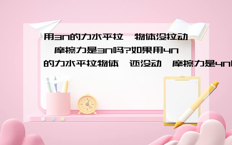 用3N的力水平拉一物体没拉动,摩擦力是3N吗?如果用4N的力水平拉物体,还没动,摩擦力是4N吗?摩擦力不受拉力的影响.为什么？请分析