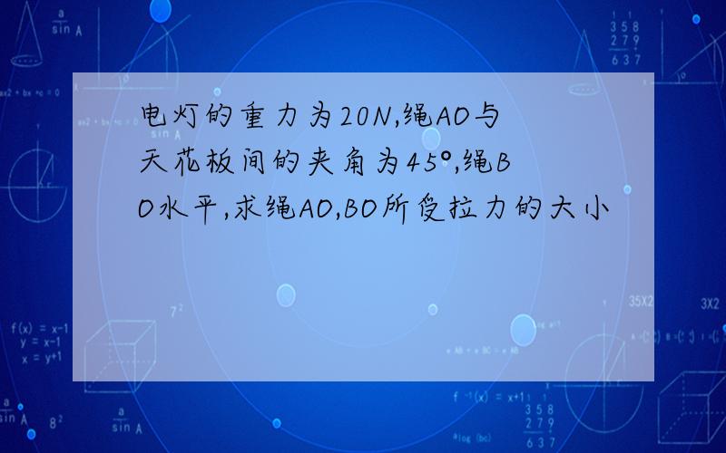 电灯的重力为20N,绳AO与天花板间的夹角为45°,绳BO水平,求绳AO,BO所受拉力的大小