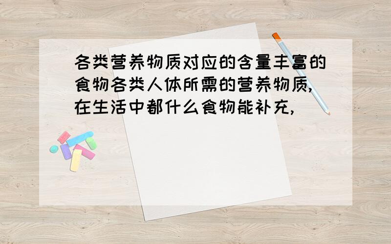 各类营养物质对应的含量丰富的食物各类人体所需的营养物质,在生活中都什么食物能补充,