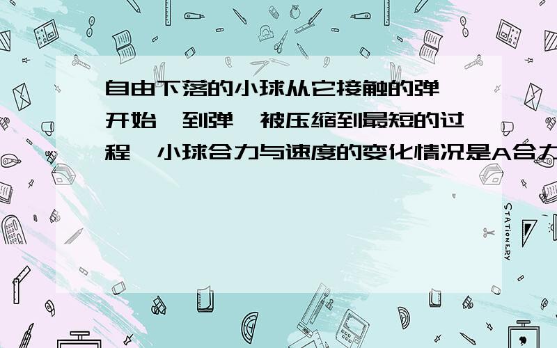 自由下落的小球从它接触的弹簧开始,到弹簧被压缩到最短的过程,小球合力与速度的变化情况是A合力变小,B合力变小,C合力先变小,后变大,速度先变大,后变小D合力先变小,后变大,速度先变小,