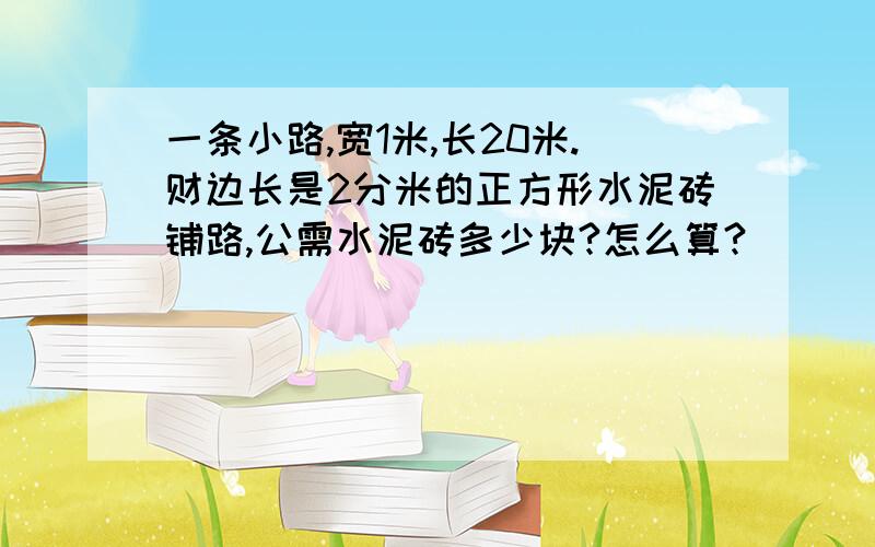 一条小路,宽1米,长20米.财边长是2分米的正方形水泥砖铺路,公需水泥砖多少块?怎么算?