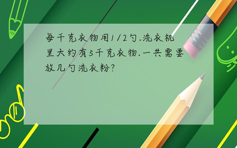 每千克衣物用1/2勺.洗衣机里大约有5千克衣物.一共需要放几勺洗衣粉?