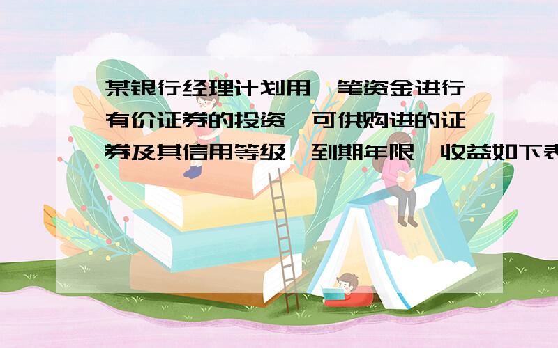 某银行经理计划用一笔资金进行有价证券的投资,可供购进的证券及其信用等级、到期年限、收益如下表所示.按照规定,丙证券的收益可以免税,其他证券的收益需按60%的税率纳税.此外还有以