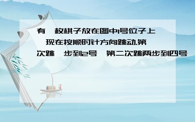 有一枚棋子放在图中1号位子上,现在按顺时针方向跳动.第一次跳一步到2号,第二次跳两步到四号,第三次三步,到1号……这样第几次跳几步,一直跳下去,问哪几号永远跳不到?图