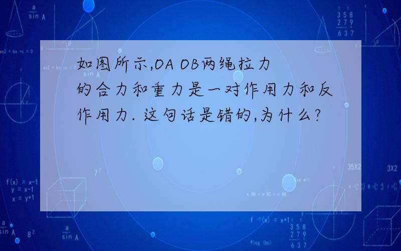 如图所示,OA OB两绳拉力的合力和重力是一对作用力和反作用力. 这句话是错的,为什么?