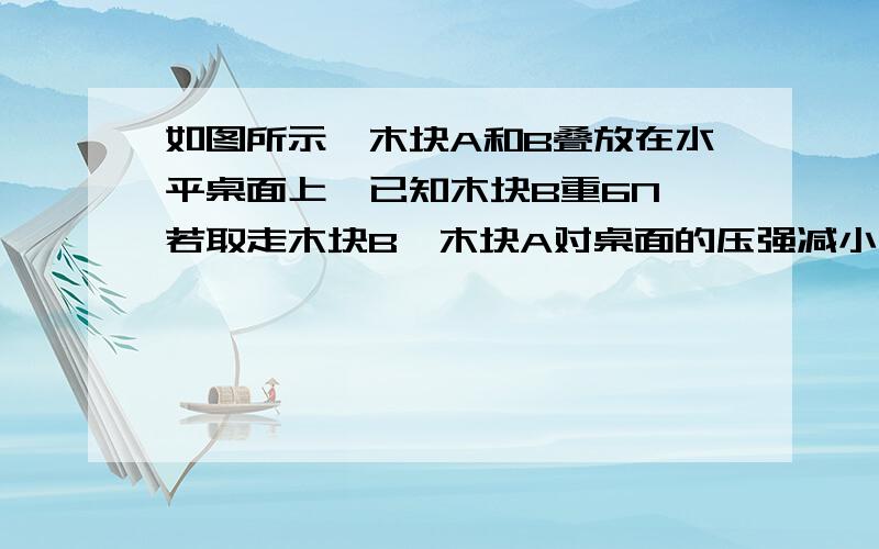 如图所示,木块A和B叠放在水平桌面上,已知木块B重6N,若取走木块B,木块A对桌面的压强减小为原来的7/10,则木块A重_____.