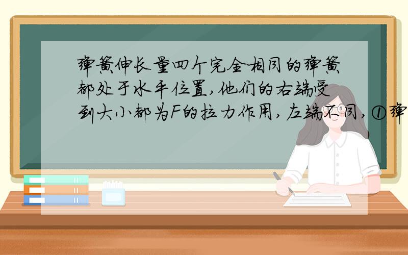 弹簧伸长量四个完全相同的弹簧都处于水平位置,他们的右端受到大小都为F的拉力作用,左端不同,①弹簧左端固定在墙上②左端也受到F的作用③物体在光滑的桌面运动④物体在粗糙的桌面运