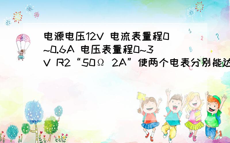 电源电压12V 电流表量程0~0.6A 电压表量程0~3V R2“50Ω 2A”使两个电表分别能达到满格 求R1的取值范围?答案已经知道了 只是老师讲的过程无比纠结我纠结了一个下午了 而且要这个思路20Ω,老师