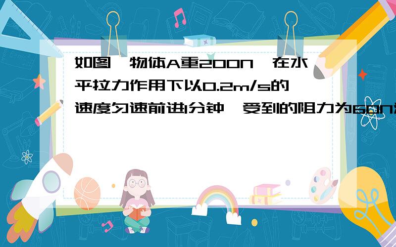 如图,物体A重200N,在水平拉力作用下以0.2m/s的速度匀速前进1分钟,受到的阻力为60N滑轮组的机械效率为80机械效率是80%，求拉力F及其功率