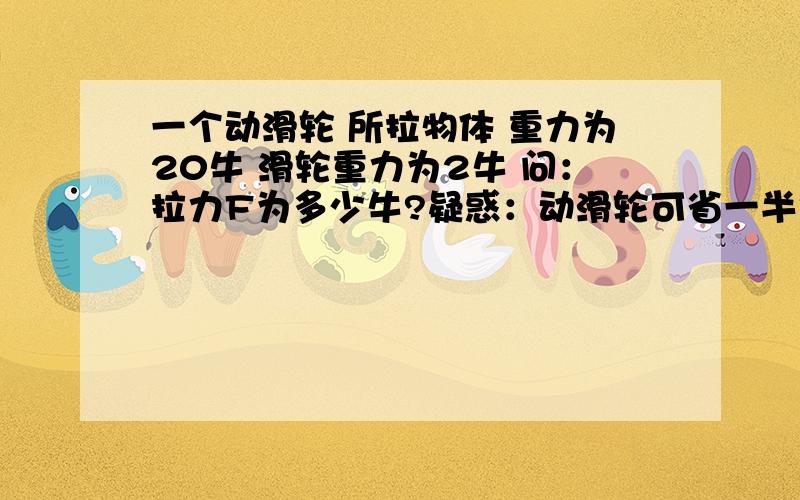 一个动滑轮 所拉物体 重力为20牛 滑轮重力为2牛 问：拉力F为多少牛?疑惑：动滑轮可省一半力 费一倍距离 那么 滑轮的重力 要不要省一半力?就是答案是12牛 还是11牛