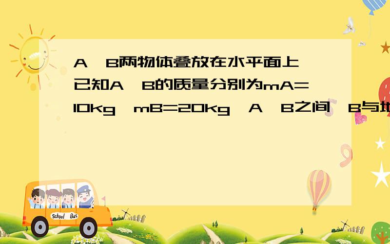 A、B两物体叠放在水平面上,已知A、B的质量分别为mA=10kg,mB=20kg,A、B之间,B与地面之间的动摩擦因数均但老师给出的标准答案是160N