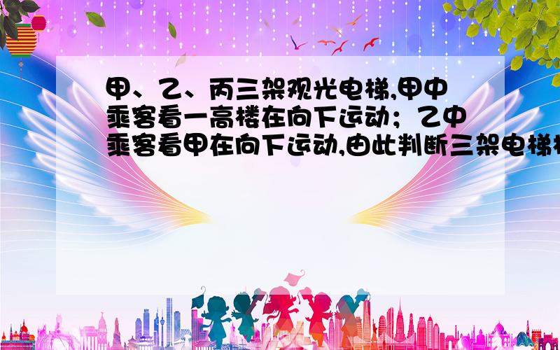 甲、乙、丙三架观光电梯,甲中乘客看一高楼在向下运动；乙中乘客看甲在向下运动,由此判断三架电梯相对于地面的运动情况