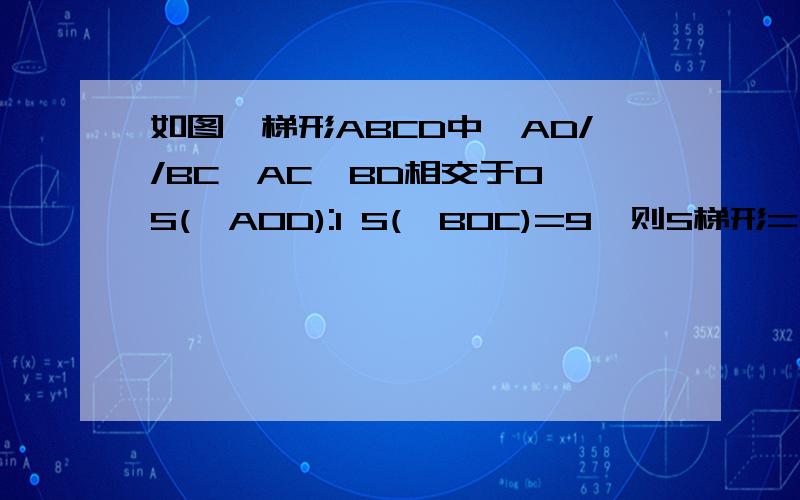 如图,梯形ABCD中,AD//BC,AC,BD相交于O S(△AOD):1 S(△BOC)=9,则S梯形=