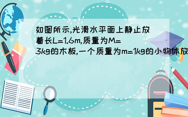 如图所示,光滑水平面上静止放着长L=1.6m,质量为M=3kg的木板,一个质量为m=1kg的小物体放在木板的最右端.m与M之间的动摩擦因数u=0.1,今对木板施加一水平向右的拉力F.(1)如果拉力F=10N恒定不变,求