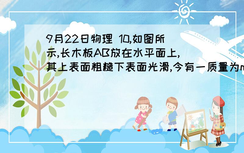 9月22日物理 10,如图所示,长木板AB放在水平面上,其上表面粗糙下表面光滑,今有一质量为m,带电荷的小物块C从A端以某一初速度起向右滑动,当电场强度方向向下时,C恰好到达B端,当电场方向向上