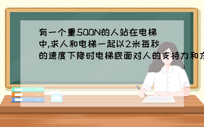 有一个重500N的人站在电梯中,求人和电梯一起以2米每秒的速度下降时电梯底面对人的支持力和方向