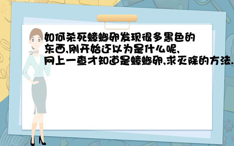 如何杀死蟑螂卵发现很多黑色的东西,刚开始还以为是什么呢,网上一查才知道是蟑螂卵,求灭除的方法.