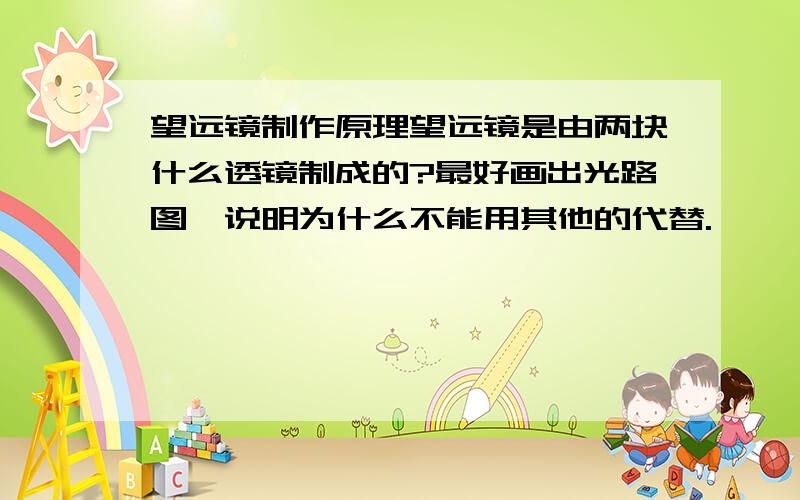 望远镜制作原理望远镜是由两块什么透镜制成的?最好画出光路图,说明为什么不能用其他的代替.