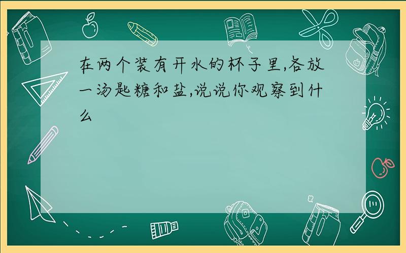 在两个装有开水的杯子里,各放一汤匙糖和盐,说说你观察到什么